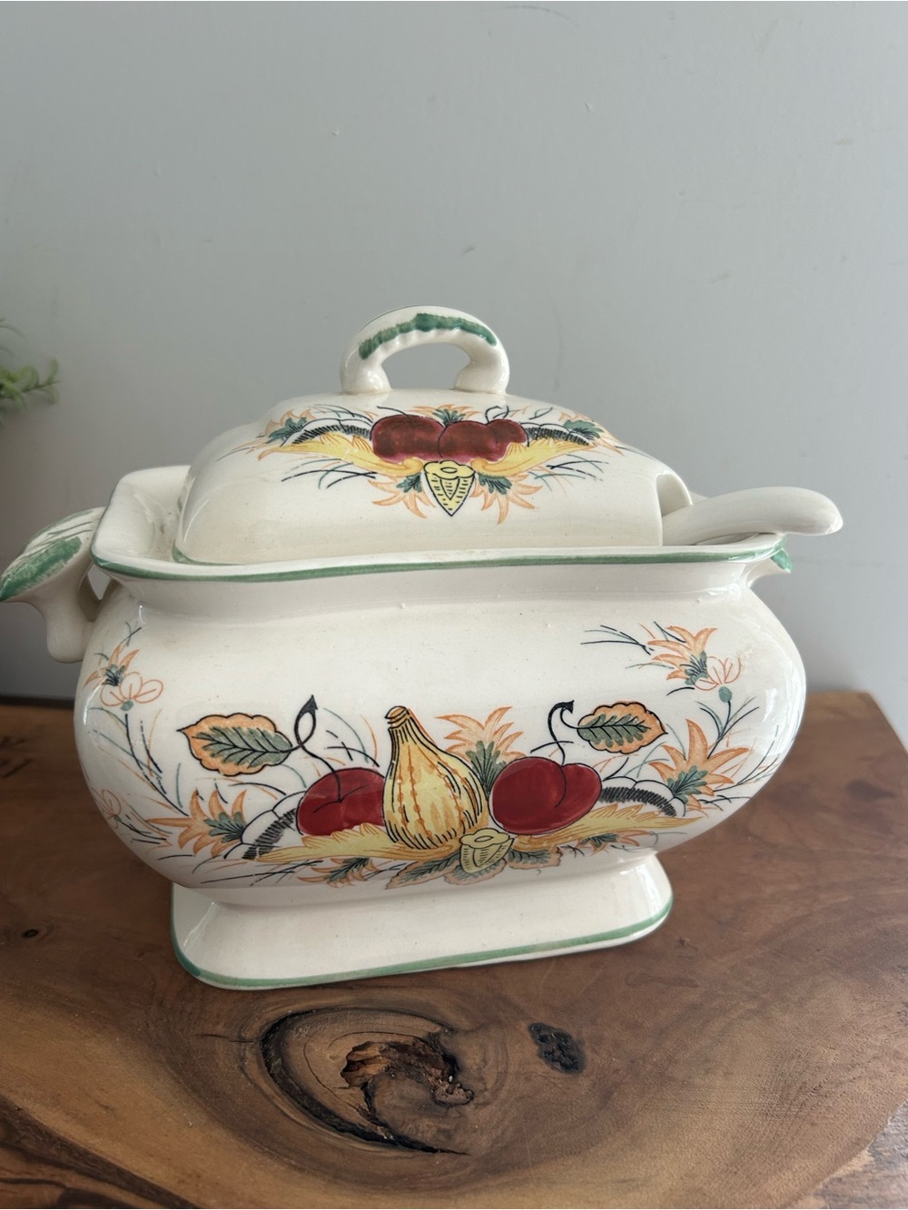 Vintage Royal Sealy PLUM HARVEST Soup Tureen matching Lid. Ladel. white